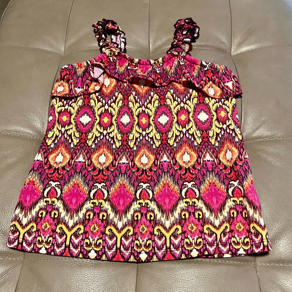 The children place girls medium pink yellow patterned ruffle tank top